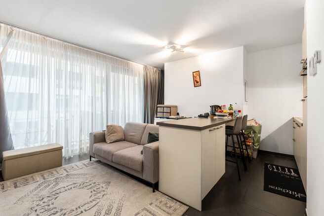 Dit recent gebouwde appartement met 1 slaapkamer geniet een uitstekende locatie, recht tegenover de trendy Kanaalwijk en in de buurt van Tour & Taxis en het Rogierplein.

Gelegen op de 3de verdieping, biedt het appartement een zuidoostelijk geori&euml;nteerd 